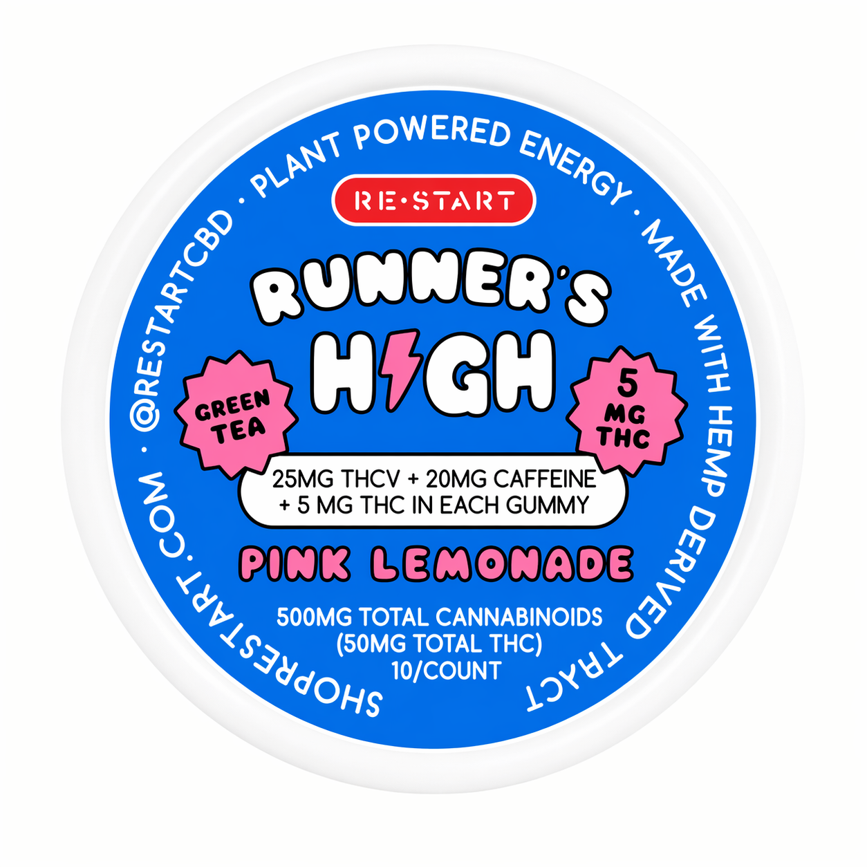 Runner's High Energy Gummies THCV + THC + Green Tea (Pink Lemonade) / 10-ct